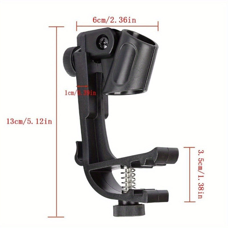 Soporte de micrófono de tambor ajustable y rotativo negro - Soporte de clip de tambor de plástico para montaje de micrófono portátil