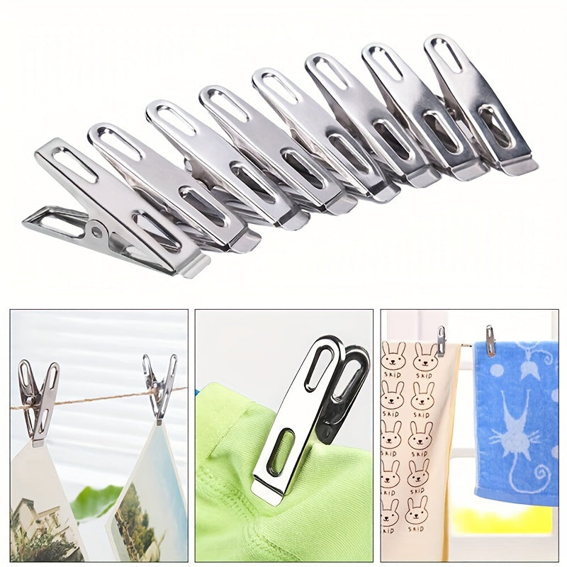 20 piezas de ganchos de ropa de acero inoxidable - Clips metálicos antiviento y resistentes a la herrumbre para secado y almacenamiento eficientes, ideales para uso doméstico, clips de secado | Clips de acero inoxidable | Clips resistentes a la herrumbre