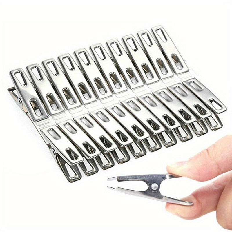 20 piezas de ganchos de ropa de acero inoxidable - Clips metálicos antiviento y resistentes a la herrumbre para secado y almacenamiento eficientes, ideales para uso doméstico, clips de secado | Clips de acero inoxidable | Clips resistentes a la herrumbre