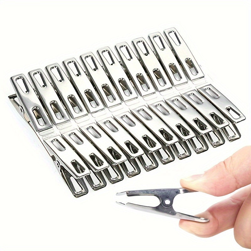 20 piezas de ganchos de ropa de acero inoxidable - Clips metálicos antiviento y resistentes a la herrumbre para secado y almacenamiento eficientes, ideales para uso doméstico, clips de secado | Clips de acero inoxidable | Clips resistentes a la herrumbre