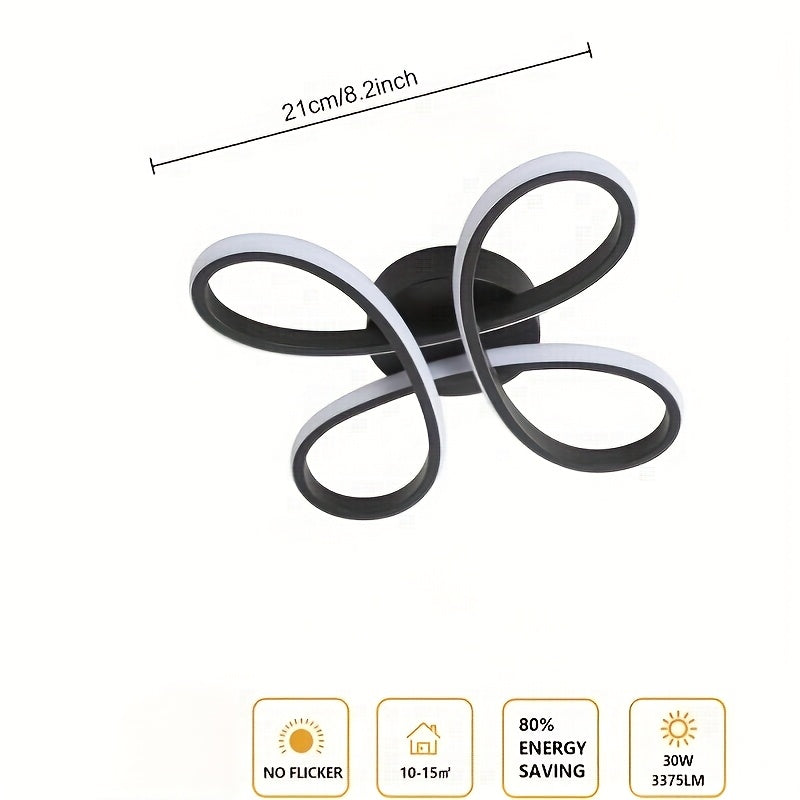 1 pieza de lámpara de techo moderna con mariposa negra/blanca - Brillo ajustable 3000K/4000K/6000K, acabado metálico mate con montaje semi-inclinado, iluminación decorativa ligera para sala de estar, dormitorio, pasillo, estudio, luces de techo para el h