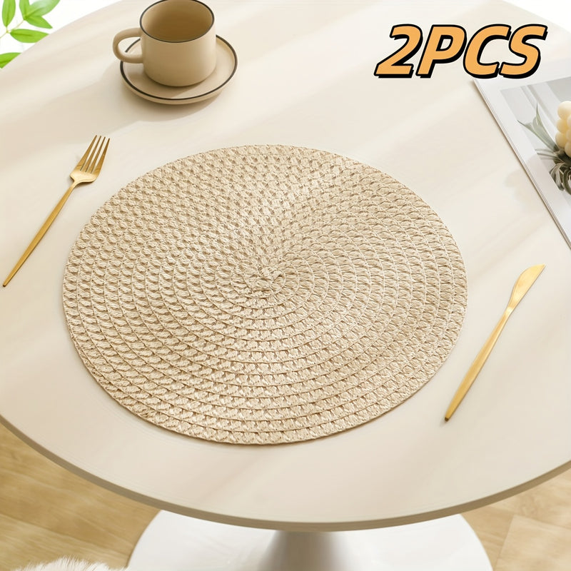2/4/6 piezas Juego de manteles individuales de lino, tapetes de mesa tejidos redondos, 100% lino resistente al calor, decoración de comedor lavable, patrón a cuadros para uso doméstico y de cocina