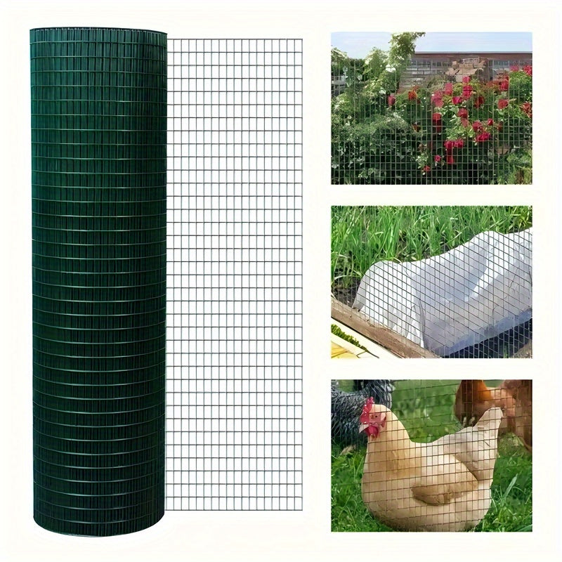 Malla de alambre galvanizado recubierta de PVC, varios tamaños disponibles, diseño de cuadros verdes, ideal para gallineros, cercas de jardín y vallas decorativas exteriores