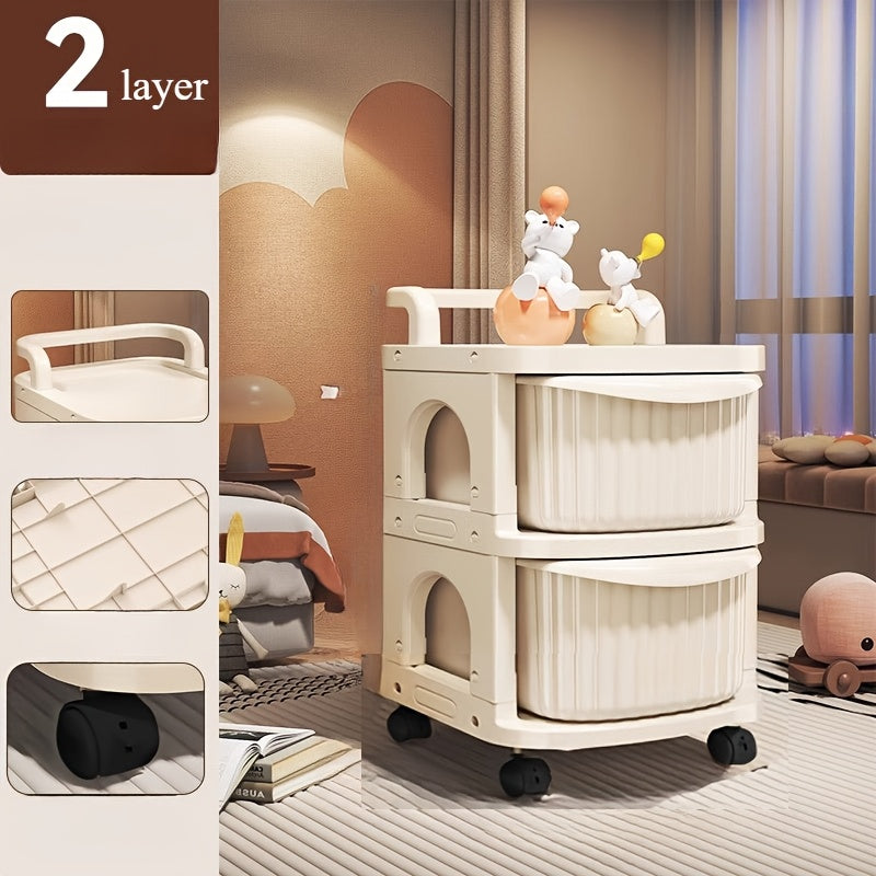 Carrito de Almacenamiento Rodante ZHOHO TANT de 3 Niveles con Ruedas - Organizador de Plástico Beige para Juguetes de Niños, Snacks y Esenciales de la Sala de Estar, Almacenamiento de Juguetes