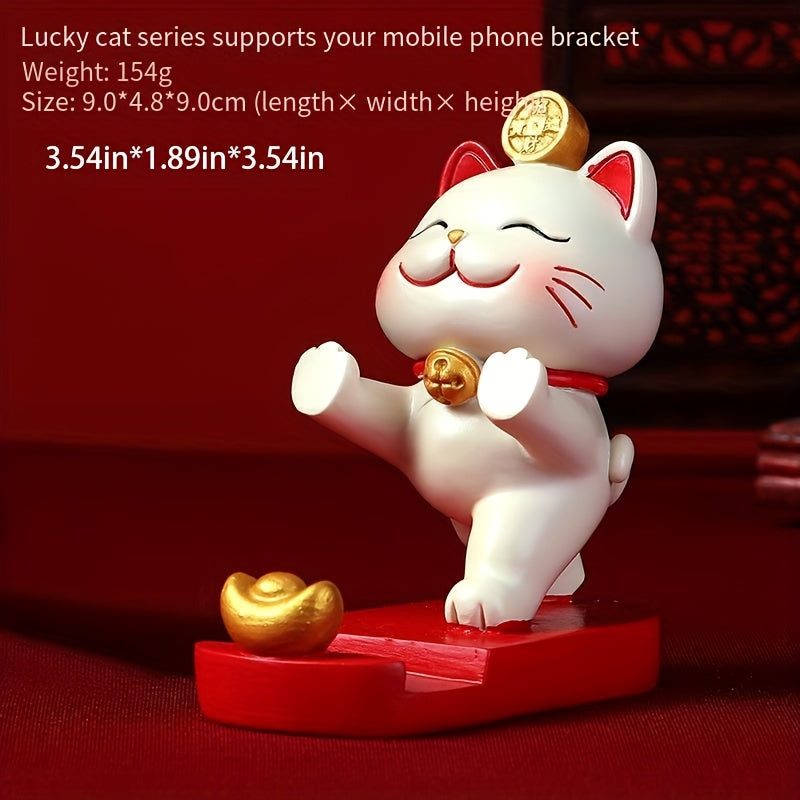 Soporte para Teléfono Móvil de Estilo Chino con Gato de la Suerte, Tendencia Nacional, Regalo de Cumpleaños y de Graduación, Adorno Creativo de Soporte de Resina para Escritorio