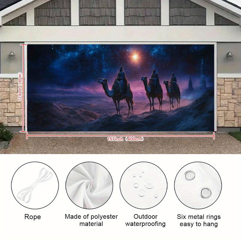 1pc Día de Reyes Epifanía Tela de Banner de Puerta de Garaje, Decoración Exterior Grande, Sin Necesidad de Electricidad Cubierta de Puerta Mural, Telón de Navidad, Fondo de Fiesta de Patio, Decoración de Pared Festiva