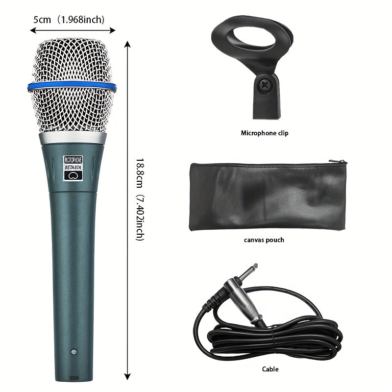 Micrófono dinámico profesional 87A, con conector de 6,35 mm, sonido HD, construcción duradera, ideal para karaoke, canto en escena, grabación vocal, actuación, discursos - No requiere batería, accesorio para cantar | Presentación audaz | Construcción dur