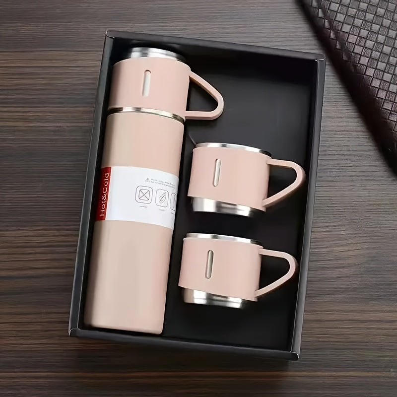 1 juego de tazas de vacío de acero inoxidable 304 para negocios, con 3 tapas, regalo portátil para exteriores.