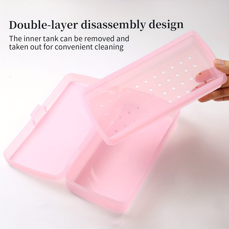 Caja de esterilización rápida de 5 minutos para técnicos de uñas - Organizador de herramientas de manicura de plástico de doble capa portátil con solución de limpieza, sin olores para uso en salones y hogares, esenciales para técnicos de uñas, diseño ele