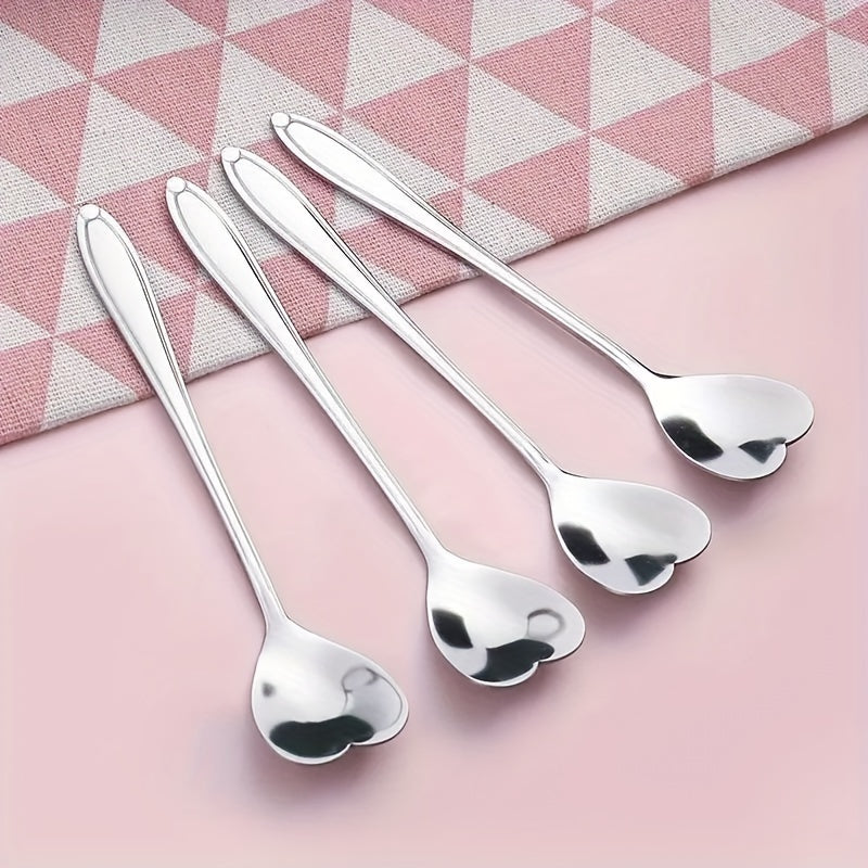 Juego de 4 Cucharas de Acero Inoxidable en Forma de Corazón, Cucharas Creativas para Mezclar Postres y Café, Elección Ideal para Fiestas de Navidad, Vacaciones, Restaurante y Uso en la Cocina del Hogar