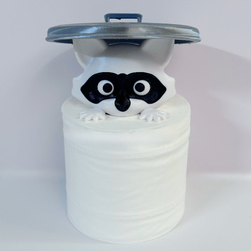 Soporte para papel higiénico con diseño de mapache en 3D - Decoración divertida para baño con tapa, regalo ideal para amantes del humor, plástico blanco, diseño independiente, decoración de baño con mapache