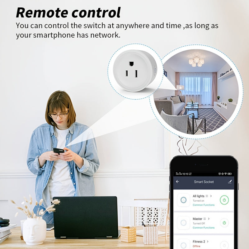 WGHUIS Enchufe Inteligente, Toma WiFi para Hogar Compatible con Alexa y Google Home, Control Remoto y Función de Temporizador, Solo 2.4GHz, App Cozylife