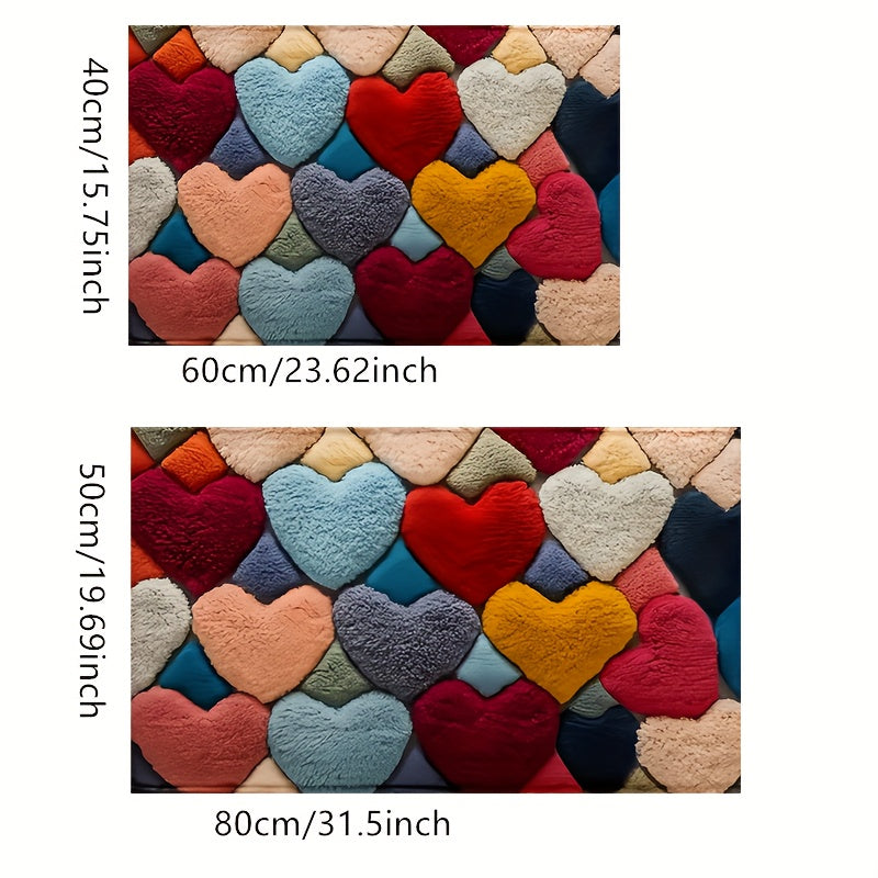 Tapete de corazón para el Día de San Valentín - Suave franela, respaldo antideslizante, 0,39 pulgadas de grosor, espuma de memoria, ideal para decoración de sala de estar y baño, regalo perfecto para vacaciones, tapete de piso de vacaciones | Tapete de c