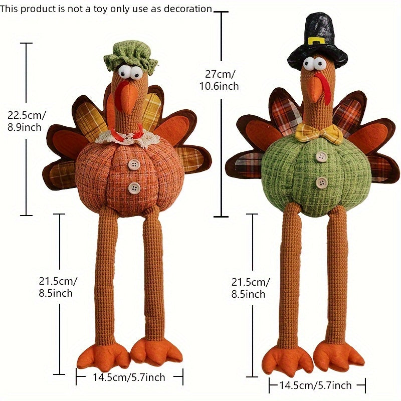 1pc/2pcs, Fiesta de la Cosecha Sombrero de Acción de Gracias Muñeco de Calabaza, Pareja de Pavo con Piernas Largas para Colgar, Decoración de Ambiente de Temporada de Cosecha, Hogar, Ventana, Decoración de Fiesta Temática Creativa