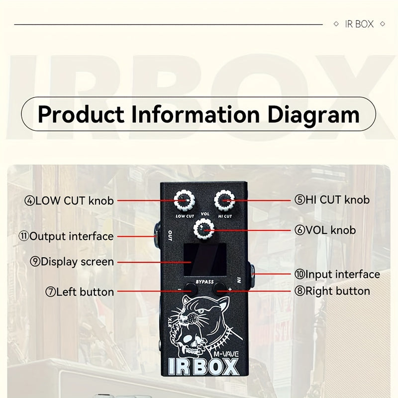 M-VAVE IR-BOX Guitarra Bajo Multi-Efectos 32 Opciones de Preset Disponibles Configuración de Aplicación de Teléfono, EQ de 9 Segmentos, como Efector de EQ Individual, Efecto de Guitarra