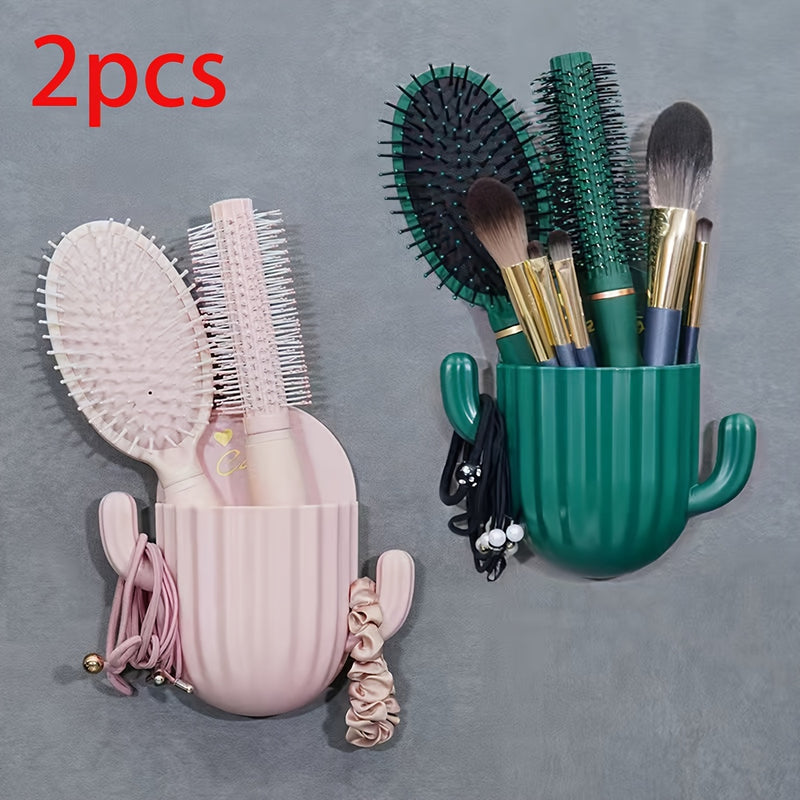 2-Pack Estantes de pared de plástico con forma de cactus para baño - Estante organizador colgante para herramientas y accesorios de maquillaje - Montaje sin taladrar, estantes de almacenamiento y exhibición para baño y dormitorio