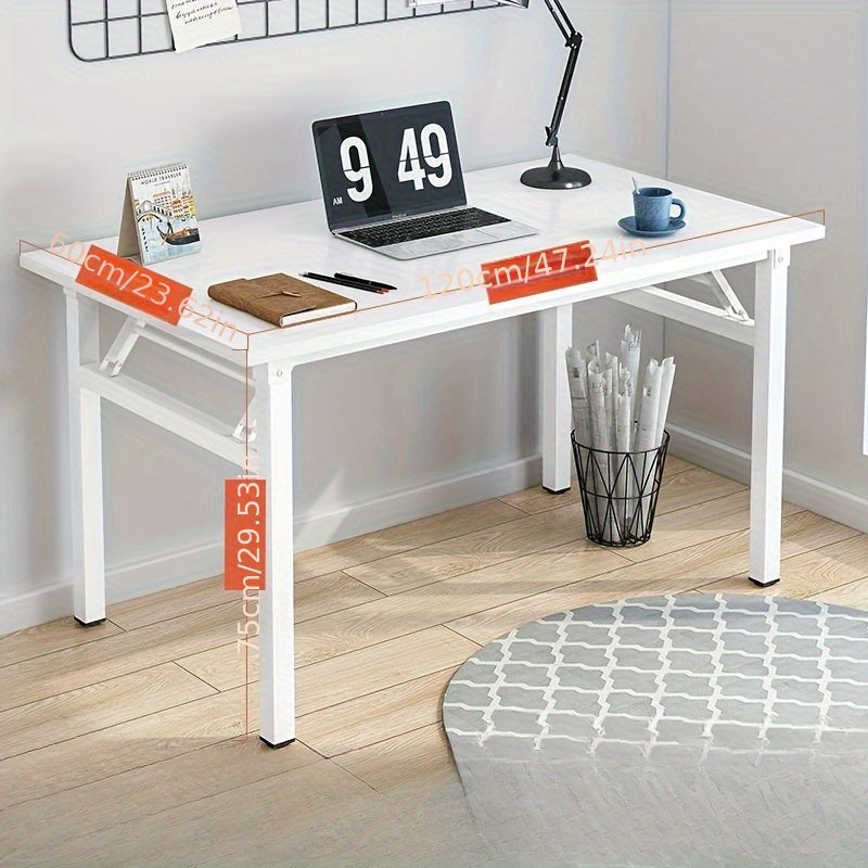 Mesa plegable blanca moderna - Fácil de ensamblar, diseño compacto para hogar, oficina y dormitorios, estructura de madera dura con marco de tablero artificial, incluye silla, estilo moderno, no requiere energía, adecuada para todas las cuatro estaciones.