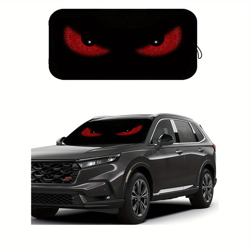 1 pieza de cortina de sol para coche UV rojo - Diseño de ojos de gato negro, protector de parabrisas plegable para conducir en la playa y en la costa, mantiene el vehículo fresco, se ajusta a los coches, SUV y camiones - Accesorio de interior de automóvi
