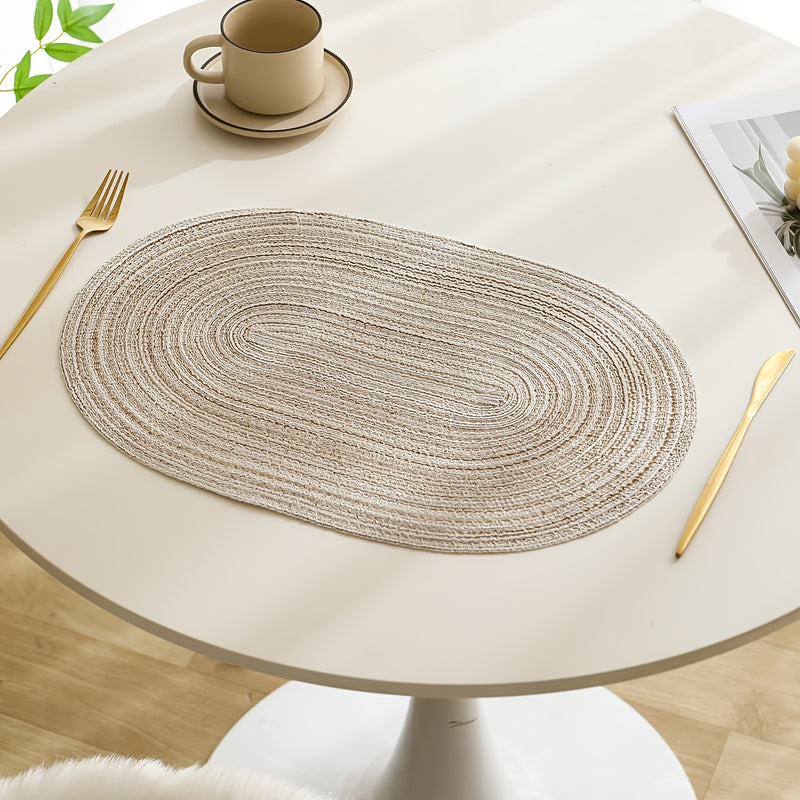 4/6pcs Placemats de hilo oval, manteles de mesa lavables, poliéster 100.00, decoración de comedor tejida a mano, almohadillas de mesa de 100% poliéster