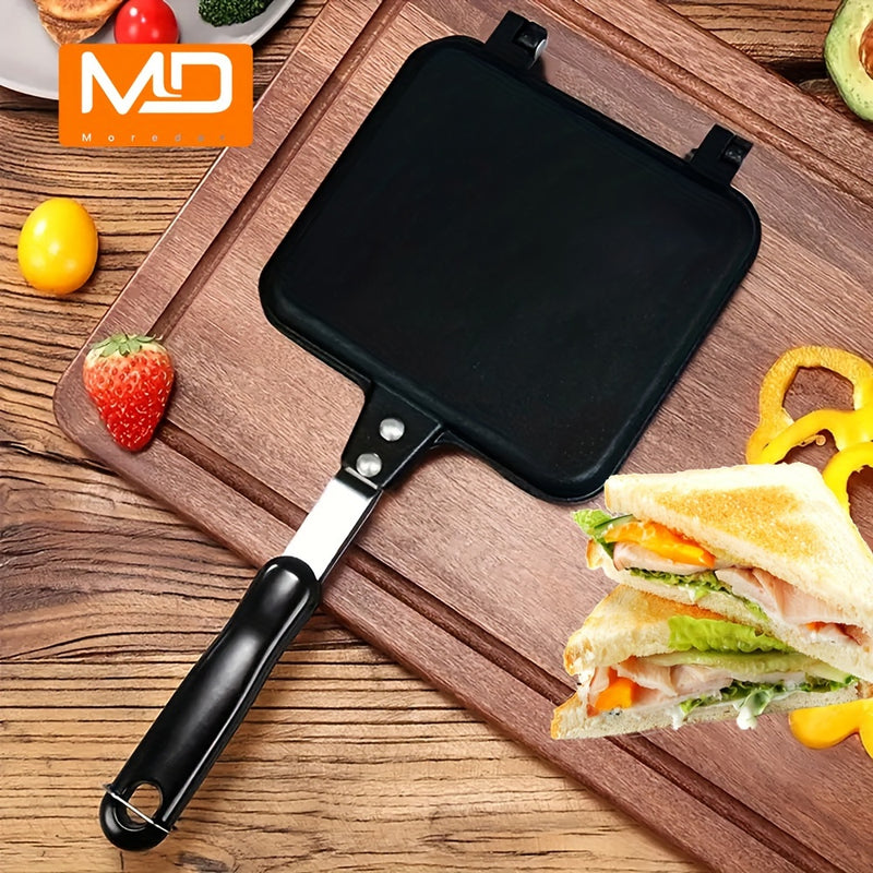 MOREDOR 1pc Sartén Doble Cara Antiadherente para Hamburguesas y Panqueques - 1000W Diseño Cuadrado Portátil con Placas Desmontables, Ideal para Camping, Desayunos, Tortillas - Utensilio de Cocina Interior/Exterior, Rejilla Desmontable, Mangos Ergonómicos