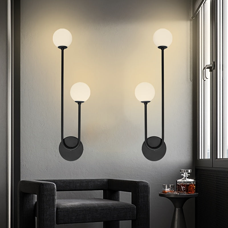 2 luces de pared de doble cabeza en forma de U con sombreros de plástico, cuerpo de hierro - Opciones negras y doradas, montaje semienterrado para dormitorio, sala de estar, cocina, estudio - Base de bombilla G9, cableado no incluido, iluminación de dorm