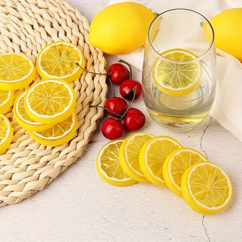 20-Unidades de 5 cm de Rebanadas de Limón Amarillo - Fruta Artificial de Plástico Realista, Ideal para Decoración del Hogar, Navidad, Acción de Gracias, Día de San Valentín, Día de la Madre, Graduación, Reunión, Fiestas de Playa y Cócteles sin Contenedor