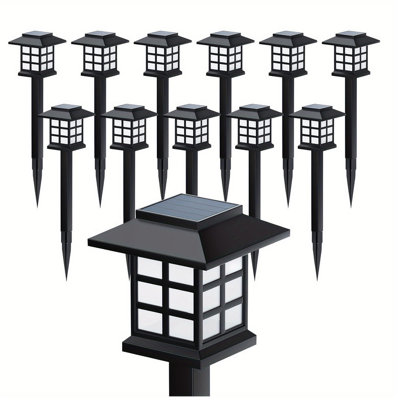 Conjunto de 12 Luces Solares LED para Jardín, Iluminación Exterior con Temporizador Automático, Diseño Pequeña Casa para Patio, Césped y Entrada, Resistentes al Clima y Eficientes en Energía, Iluminación Paisajística | Luces Decorativas para Jardín | LED