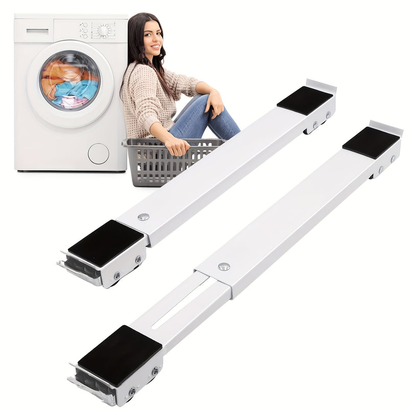 2 Soportes de lavadora de acero inoxidable ajustable blanco, longitud 17,72-27,56 pulgadas, soporte móvil para electrodomésticos, adecuado para refrigeradores, lavadoras, secadoras, muebles, etc., base fácil de mover, no requiere batería!