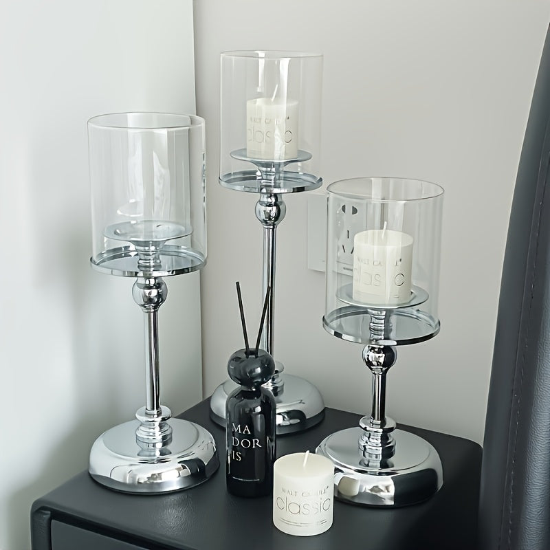 3 piezas Elegantes Portavelas de Metal y Cristal Dorado - Perfectos para Cenas Románticas, Cumpleaños, Bodas, Decoraciones para el Hogar y Hoteles | Ideales para Navidad, Halloween, Pascua, Janucá, Acción de Gracias