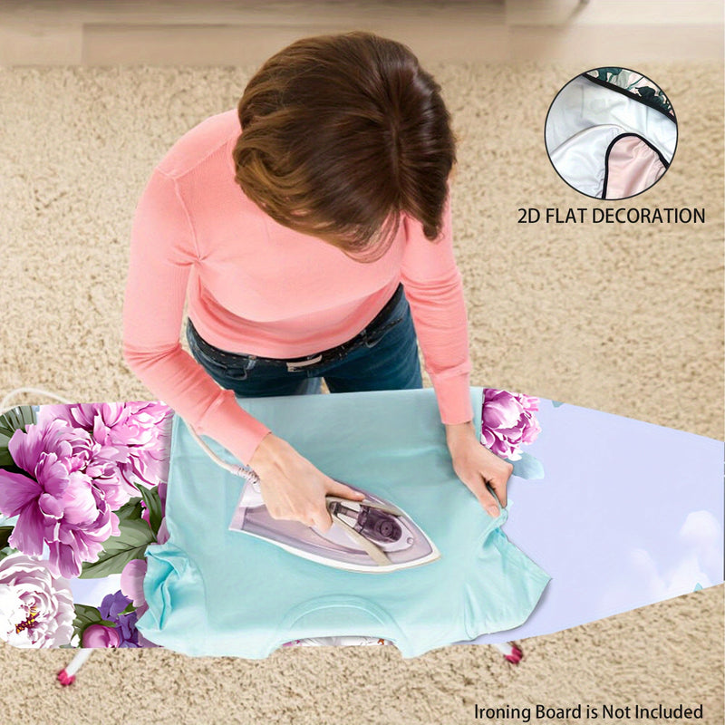 Fundas Lavables para Tabla de Planchar con Diseño Floral - Sin Necesidad de Tabla, Ajusta a la Mayoría de las Mesas Estándar, Decoración para Lavandería en Rosa, Blanco y Verde - Accesorio Fácil de Instalar, Material Easyclean, 2D Plano