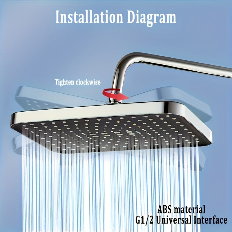 1pc Cabezal de Ducha Cuadrado Montado en la Pared de Alta Presión - Diseño Contemporáneo de Plástico, 304x118mm, Cobertura Completa con Flujo Uniforme del Agua, Fácil Instalación para Baño Doméstico, Soporte para Cabeza de Ducha, Accesorio Moderno para e