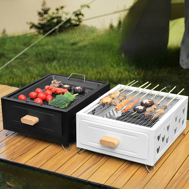 Parrilla cuadrada portátil con recubrimiento antiadherente - Estufa de carbón multiusos para camping, hogar y cocina al aire libre, construcción de acero inoxidable, ideal para hervir té y asar carnes, equipo de cocina al aire libre | Diseño moderno de p