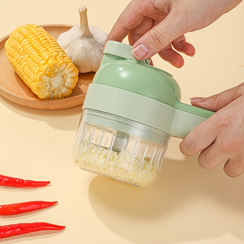 Un cortador de verduras de cocina portátil versátil para uso doméstico, este dispositivo eléctrico multifuncional está diseñado para picar ajo, cortar y preparar alimentos para bebés.