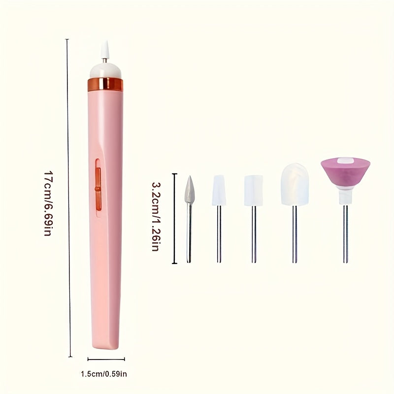 Lima de Uñas Portátil, Taladro Eléctrico para Uñas con 5 Puntas Adhesivas y Velocidad Ajustable para Manicura y Herramientas de Cuidado del Kit de Uñas con Luz LED y Carga USB