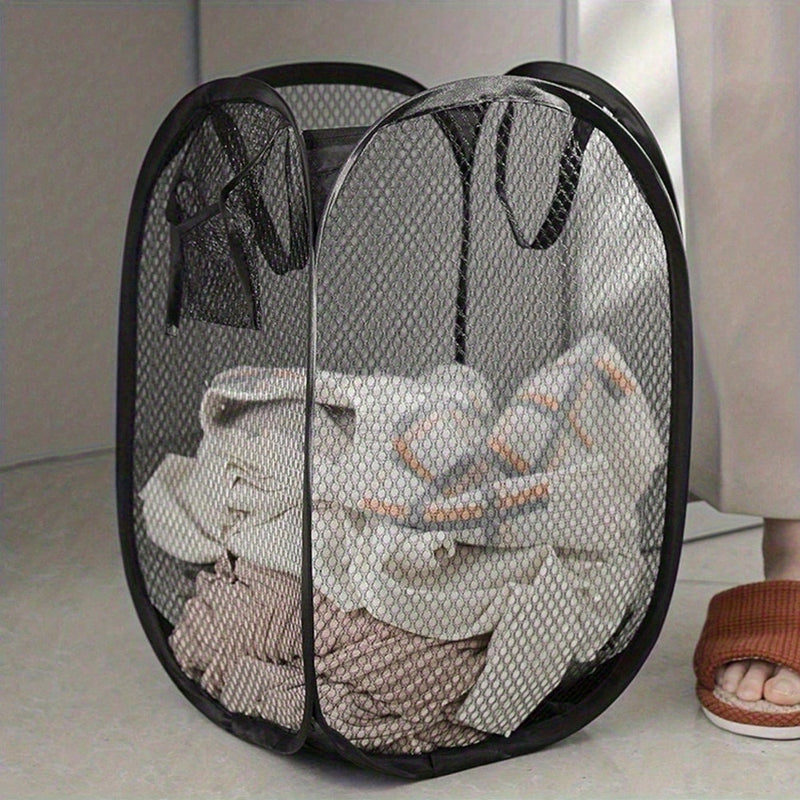 1pc Estilo Glam Cesta de ropa sucia plegable con asa - Cesta de almacenamiento de malla de plástico rectangular para varios tipos de habitaciones, organizador de ropa sucia con gran capacidad
