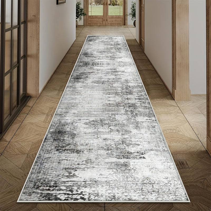 Tapete de pasillo largo minimalista moderno, diseño gris de alta gama, tapete de cocina duradero, fácil de limpiar y lavable en máquina, adecuado para entrada, lavandería y sala de estar.