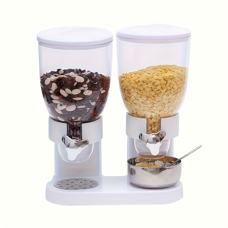 Juego de dispensador de alimentos de doble propósito Faridabio - Contenedores de almacenamiento a prueba de fugas para avena, nueces, snacks y cereales - Material ABS duradero, organizadores de cocina blancos o negros con múltiples compartimentos