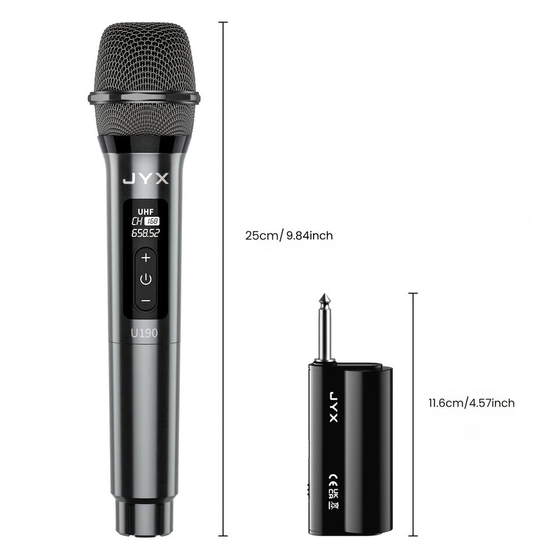 1pc JYX Micrófono Dinámico Inalámbrico Portátil con receptor de carga, con conector de 6,35 mm, alimentado por batería, para karaoke, canto, fiestas, conferencias, bodas, transmisión en vivo, videoconferencia - Material ABS, requiere baterías AA (U190)