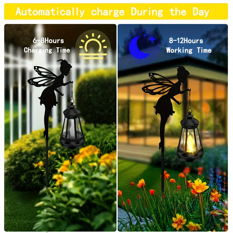 Linterna Solar de Silueta de Hada 1/2 - Luz LED Divertida para Jardín, Decoración Exterior Metálica Impermeable, Perfecta para Patio y Jardines de Rosas, Regalo Ideal para Navidad o Cumpleaños