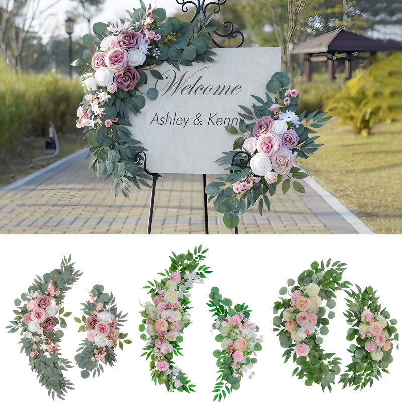 Juego de 2 piezas de flores artificiales para decoración de arco de boda, área de bienvenida, colgantes, flores angulares, decoración exterior, puerta, arreglo floral para bodas