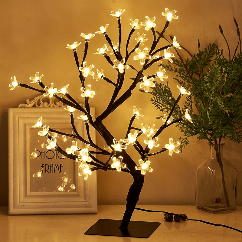 48 Luces LED Árbol Bonsái Sakura - Luz Nocturna con Enchufe USB e Interruptor, Blanco Cálido, Ideal para Navidad, Halloween, Año Nuevo, Bodas, Dormitorio y Decoración Interior