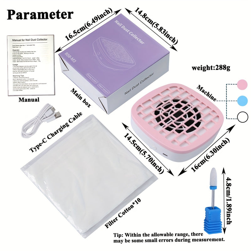 Recolector de polvo para uñas con broca de cerámica, alimentado por USB, compacto y eficiente, equipo para cuidado de uñas en salón de belleza