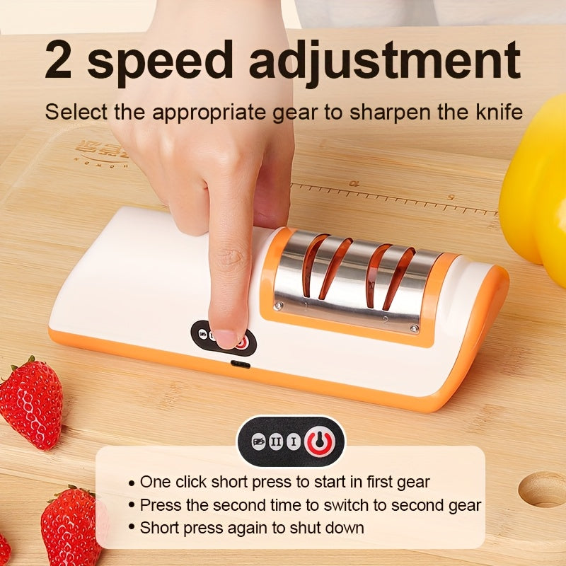 Un afilador de cuchillos eléctricos portátiles recargables por USB con ángulo ajustable para cuchillos rectos de 20 grados, diseñado para afilar y pulir cuchillos de cocina, adecuado para cuchillos de chef, cuchillos de corte, cuchillos santoku, cuchillo