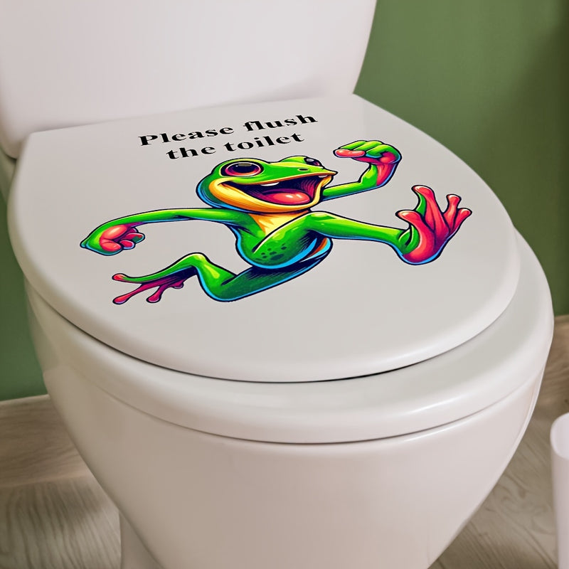 Calcomanía de rana colorida para inodoro - Pegatina de vinilo impermeable y removible, decoración para baño