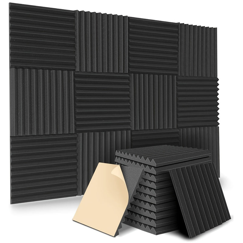 Paquetes de 12 espumas acústicas autoadhesivas negras aislantes de sonido resistentes al fuego para pared de 1'' X 12'' X 12'' Paneles de alta densidad 25kg/m3 para KTV Bar Studio Cuña de azulejos insonorizantes a prueba de llamas 30x30x2.5cm Eid Al-Adha