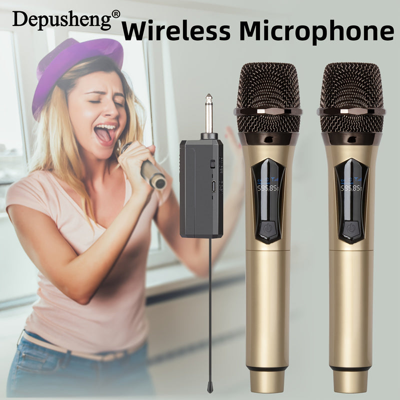 Sistema de micrófono inalámbrico DEPUSHENG, micrófono dinámico de karaoke portátil con receptor recargable, conector de 6,35 mm, unidireccional, carga USB, batería de polímero de 1200mAh, para fiestas, iglesias, reuniones, bodas