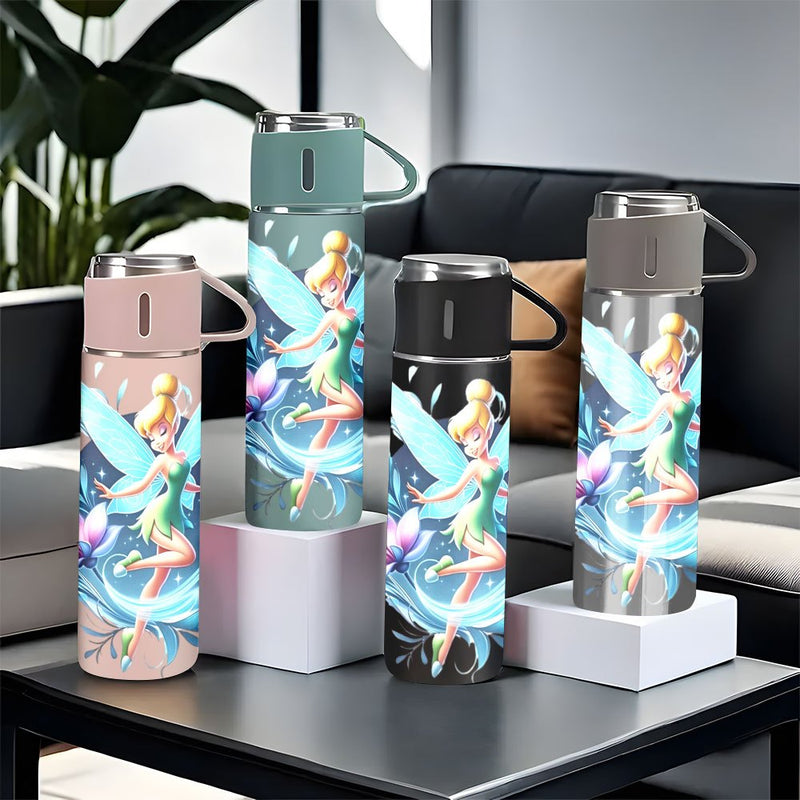 Juego de 1 termo de acero inoxidable Disney Tinker Bell de 17 oz, taza térmica a prueba de fugas con 3 tazas para bebidas frías y calientes, suministros para viajes de negocios y escuela LHB03211
