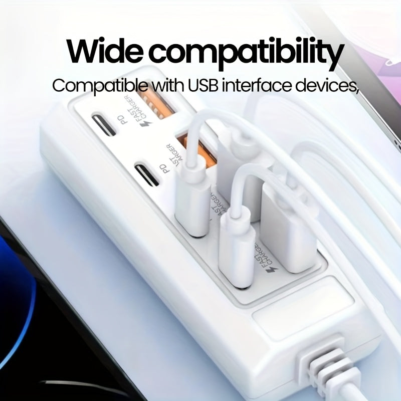 Centro de carga USB de 8 puertos con carga rápida de 25W, interfaz múltiple, compatible con teléfonos inteligentes y dispositivos, ≤36V, centro de hogar inteligente | Estación de carga moderna | Centro de carga compacto, estación de carga USB