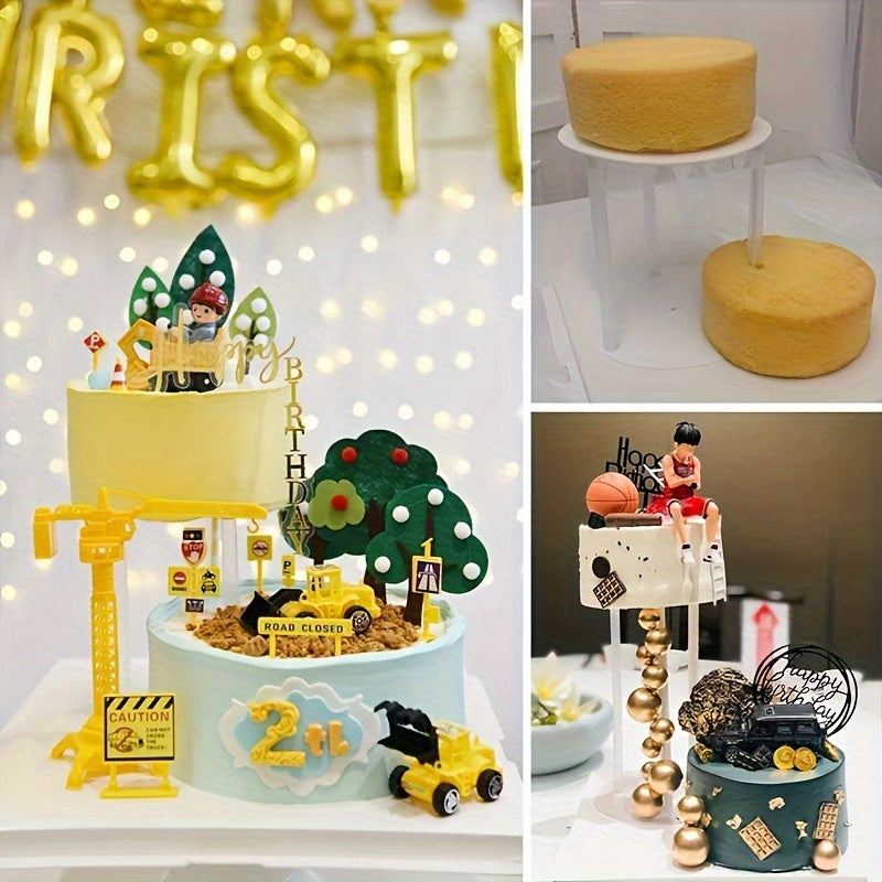 Kit de apilamiento de capas de pastel reutilizable de 4 piezas con partición y barras de espuma - perfecto para bodas y repostería - herramientas y accesorios de cocina para hogares y cocinas - pasadores de apilamiento de pastel transparentes, adecuados