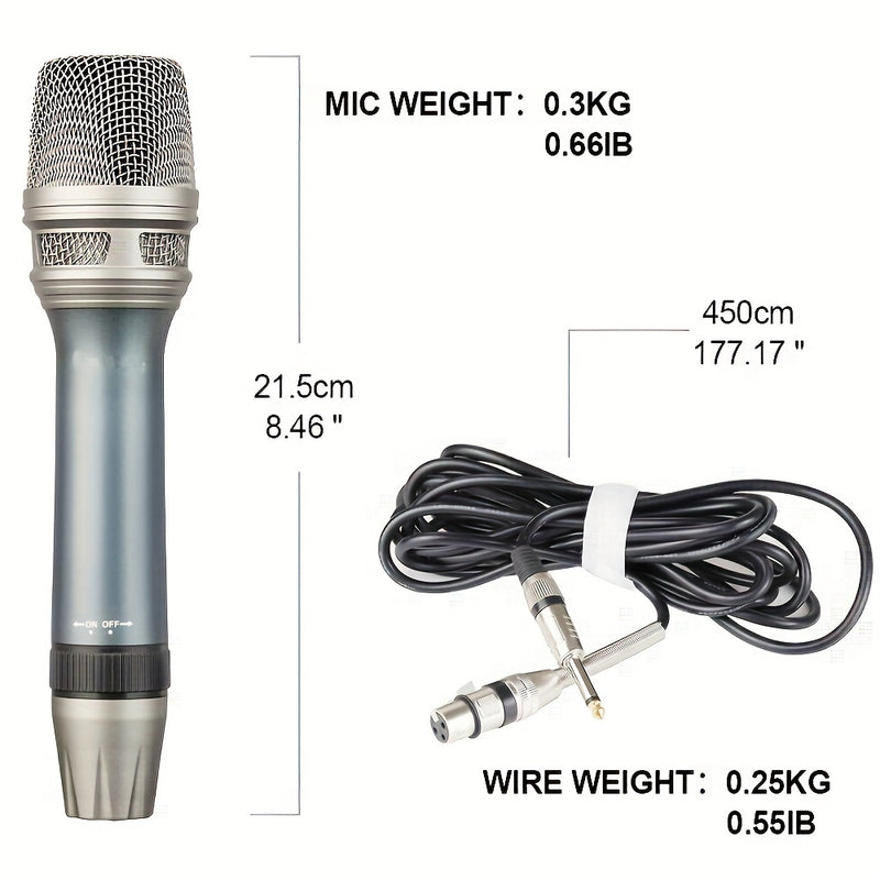 Micrófono Vocal Dinámico Profesional - Cardióide Unidireccional, Portátil con Encendido/Apagado para Interruptor & Cable XLR de 177in a 1/4'' - Azul Marino